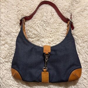 Coach vintage Y2K denim Hobo bag   Canvas Shoulder Bag with Tan Leather